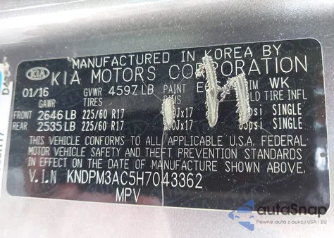 2017 Kia Sportage Lx из США, поврежденный, VIN KNDPM3AC5H7043362